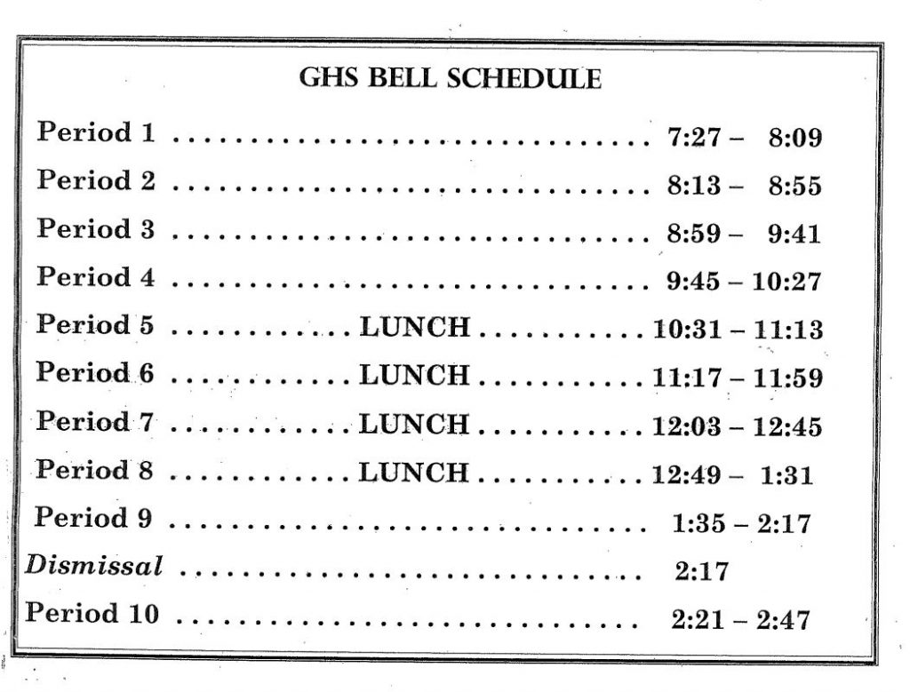 Image of Goshen High School bell schedule