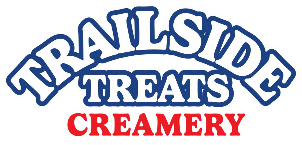 Trailside Treats Creamery logo with blue and red letters. 