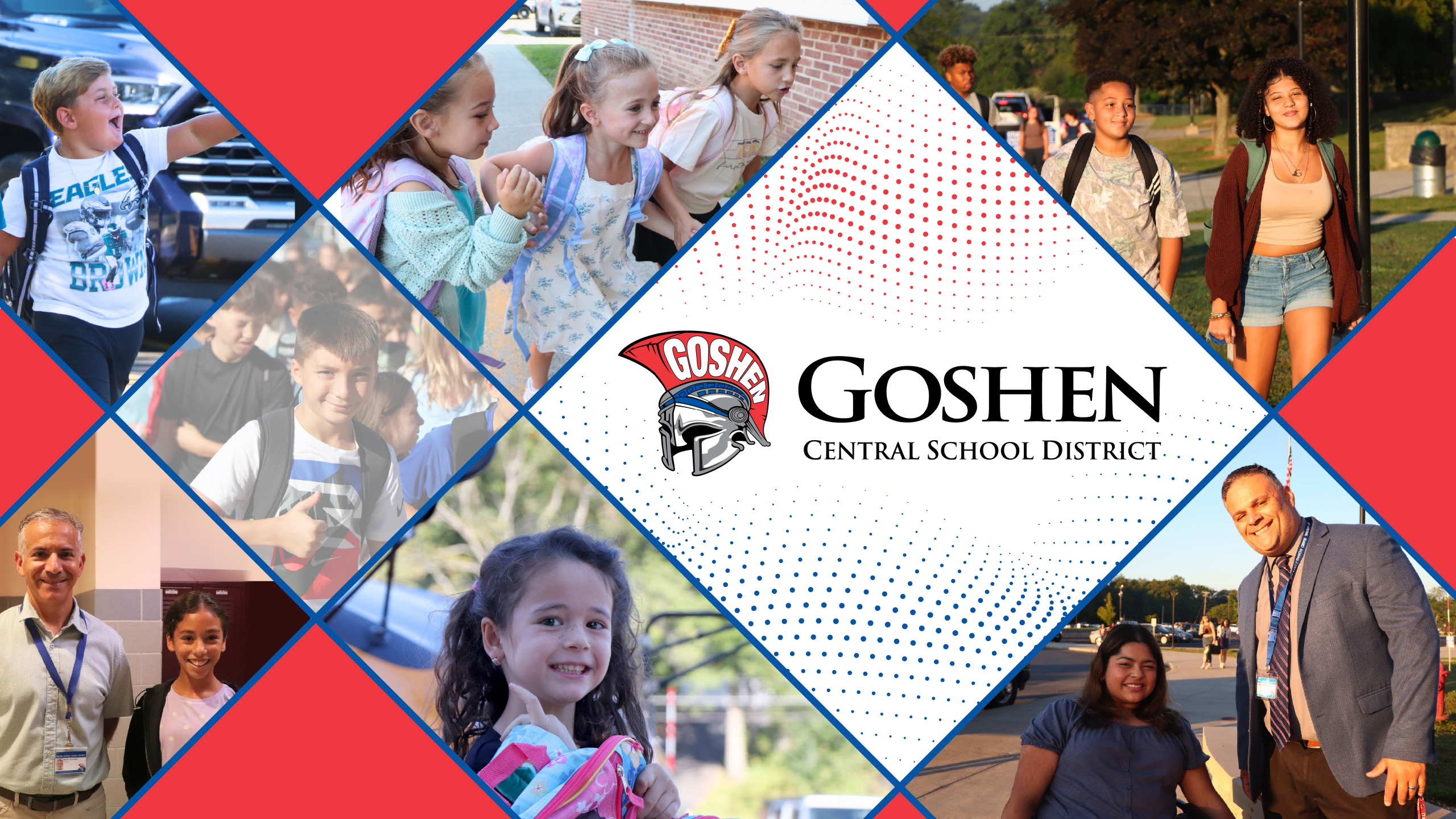 Goshen Central School District with students and teachers from around the district smiling for photos. 