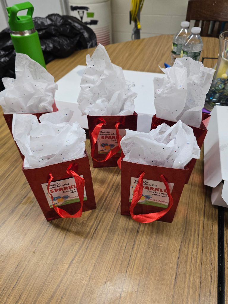 The Goshen Intermediate School P.T.O. created gift bags for the custodians that keep the school safe and clean.