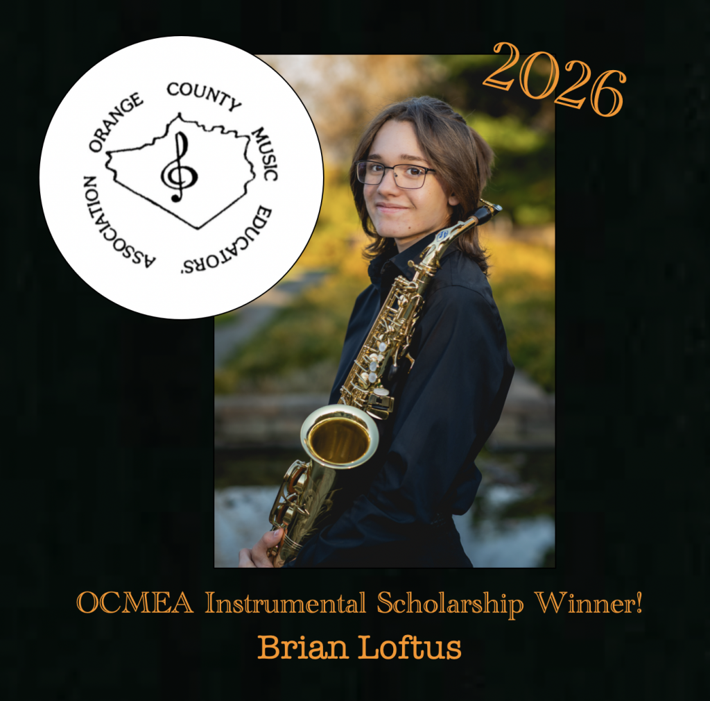 High School student in black button down shirt and eye glasses holding a saxophone