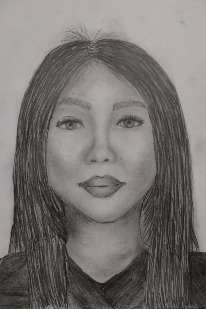 drawing of a young girl with long hair